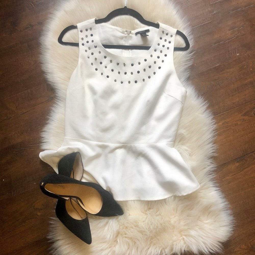 Forever 21 White Peplum Tank with Embellishment